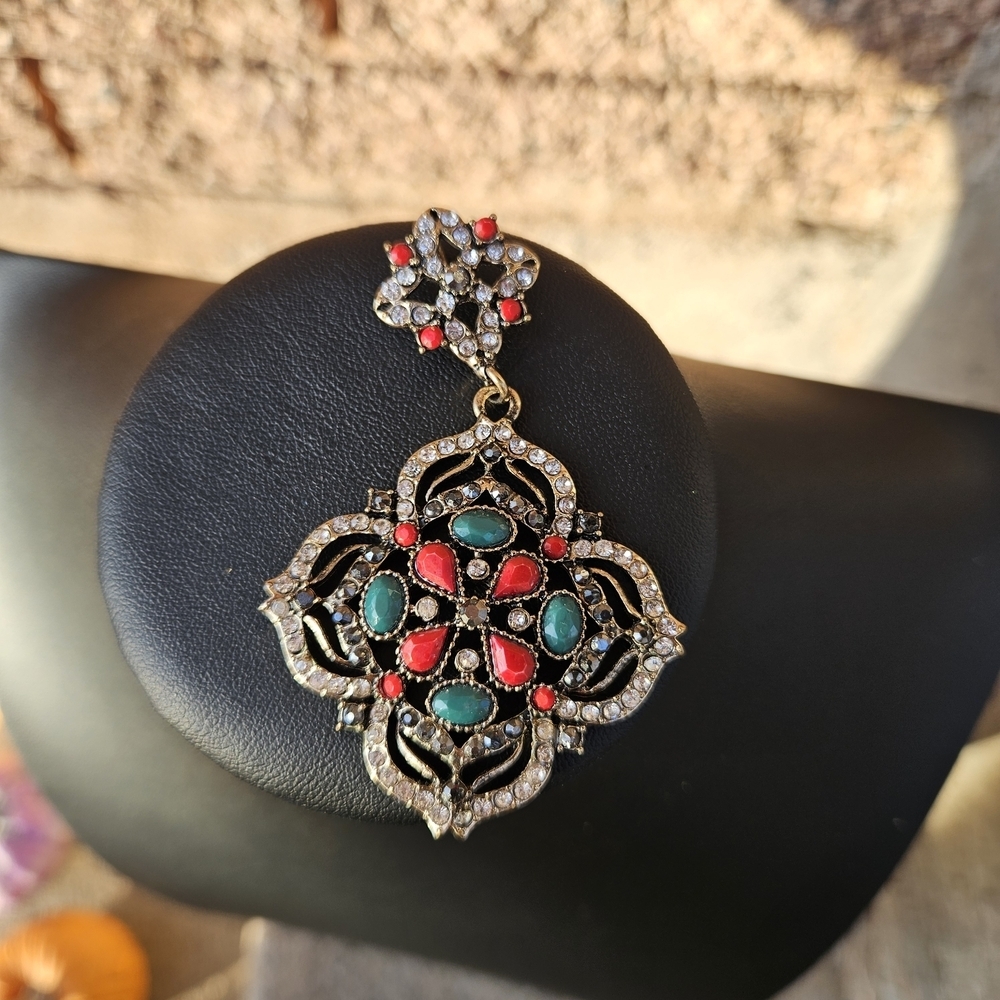Red Blue Rhinestone Gem Statement Pendant for Necklace Women's Jewelry